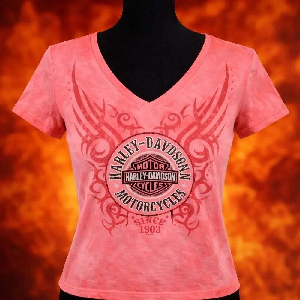 Vintage Y2K Harley Davidson Women’s Belize Pink V T-Shirt L
